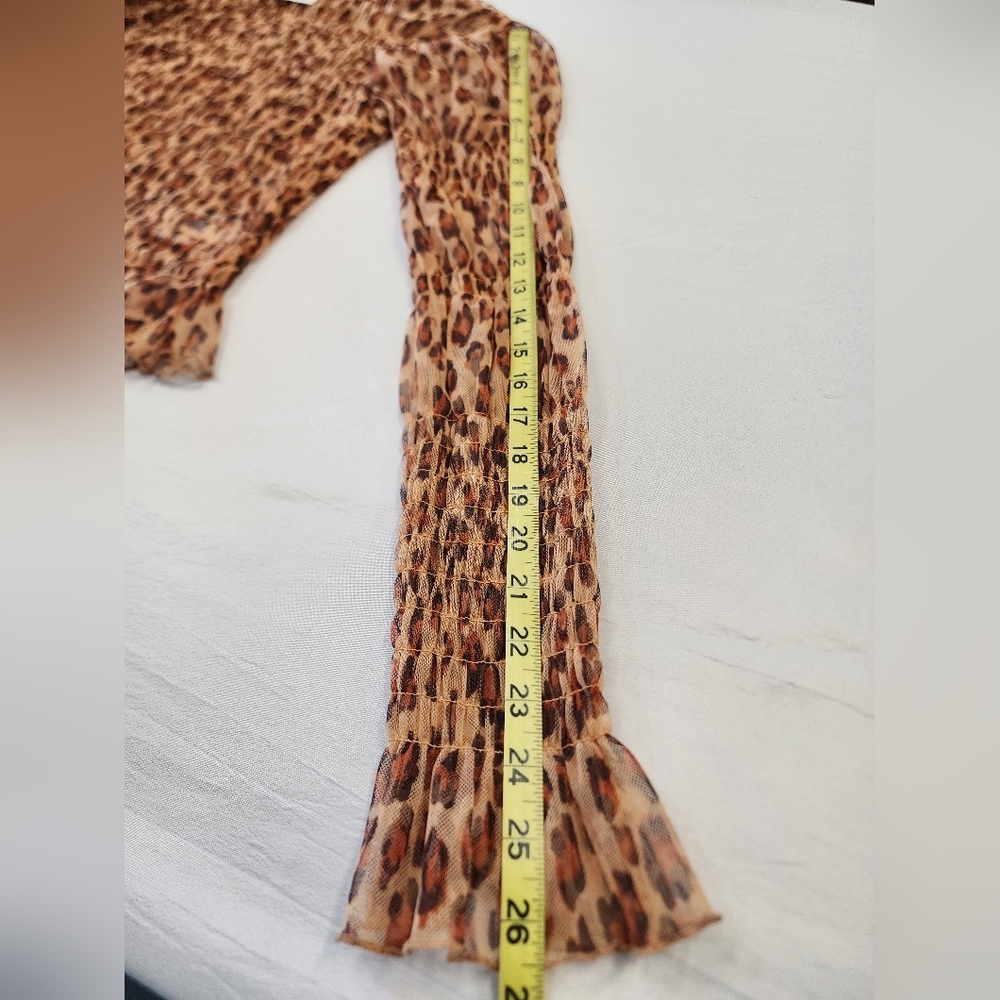 Free People Women's Leopard Print Smock Crop "Hello There" Sheer L/S Top, sz SM - Picture 7 of 12
